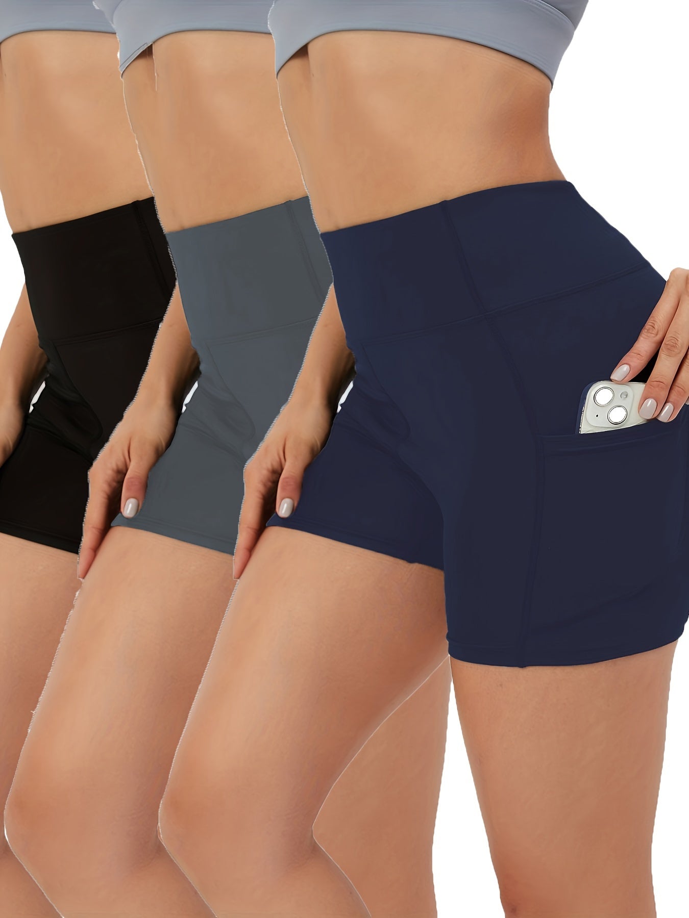 3pcs High Waist Yoga Shorts Tummy Control Sports Activewear