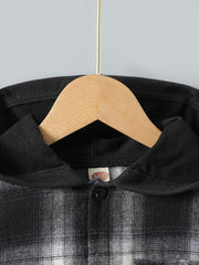 Boys Plaid Hoodie Button Long Sleeve Patchwork Jacket Top