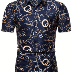 Casual Chain Pattern Short Sleeve Shirt Men s Hawaiian Shirt