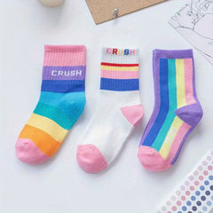Colorful Rainbow Crew Socks for Kids