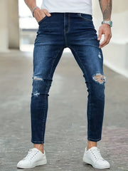 Slim Fit Ripped Jeans Mens Distressed Stretch Denim Pants