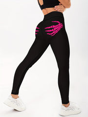 Skeleton Hands Print Sports Leggings High Stretch Workout Pants