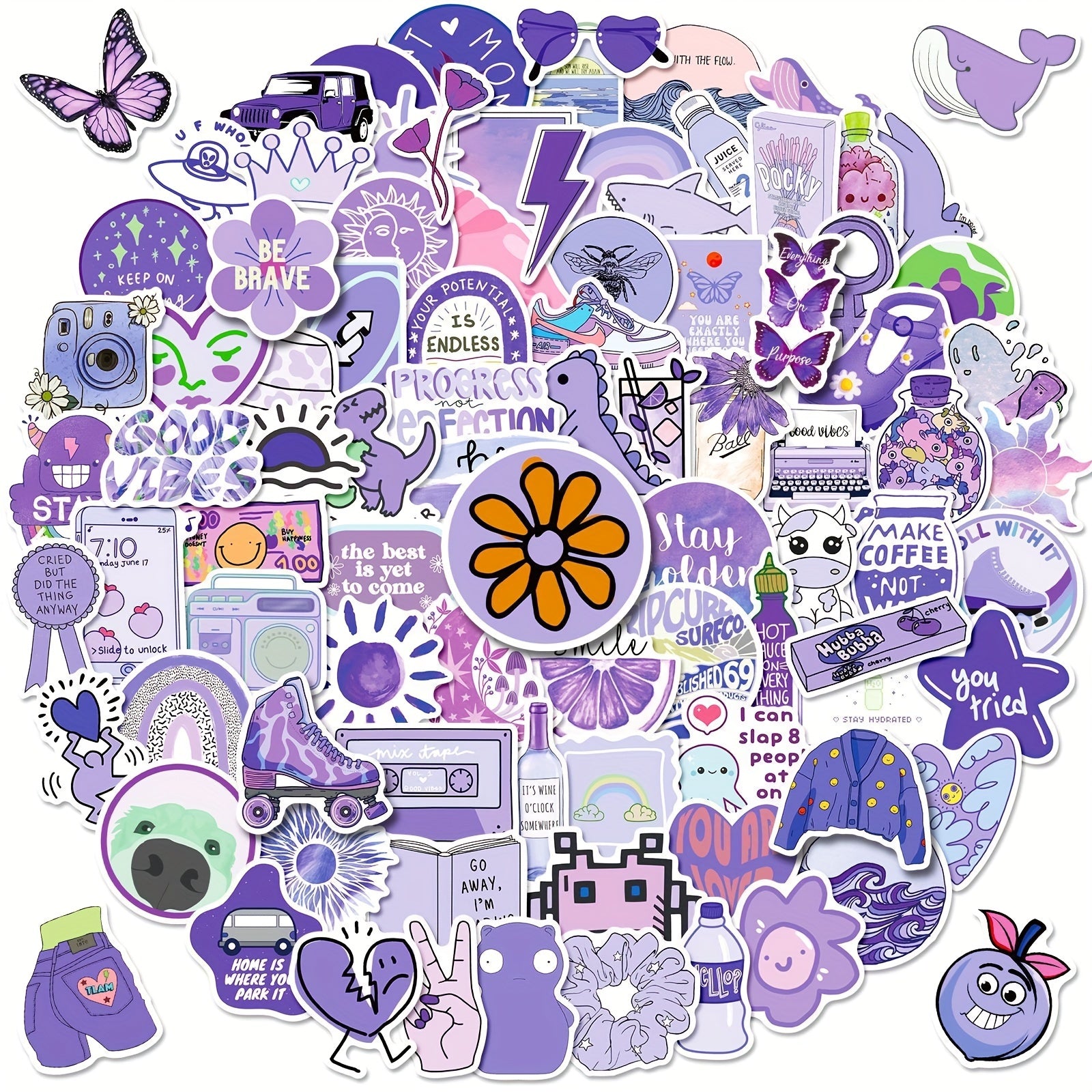 100pcs Purple VSCO Waterproof Stickers for Water Bottles Laptop Phone