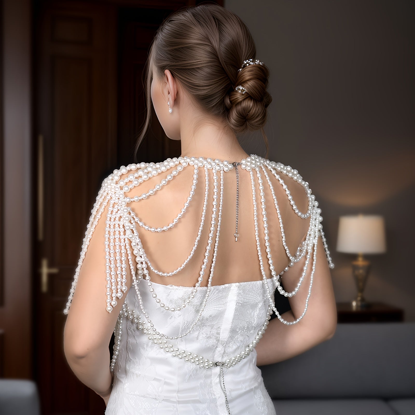 Baroque Faux Pearl Body Chain Shawl for Women Bridal Gowns Banquets Photoshoots