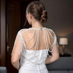 Baroque Faux Pearl Body Chain Shawl for Women Bridal Gowns Banquets Photoshoots