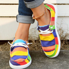 Rainbow Striped Boat Shoes Lace Up Platform Skate Shoes