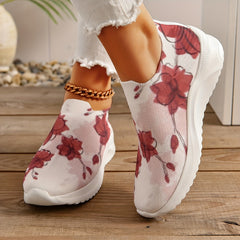 Women's Flower Pattern Slip on Sneakers - Sweet Style Walking Shoes
