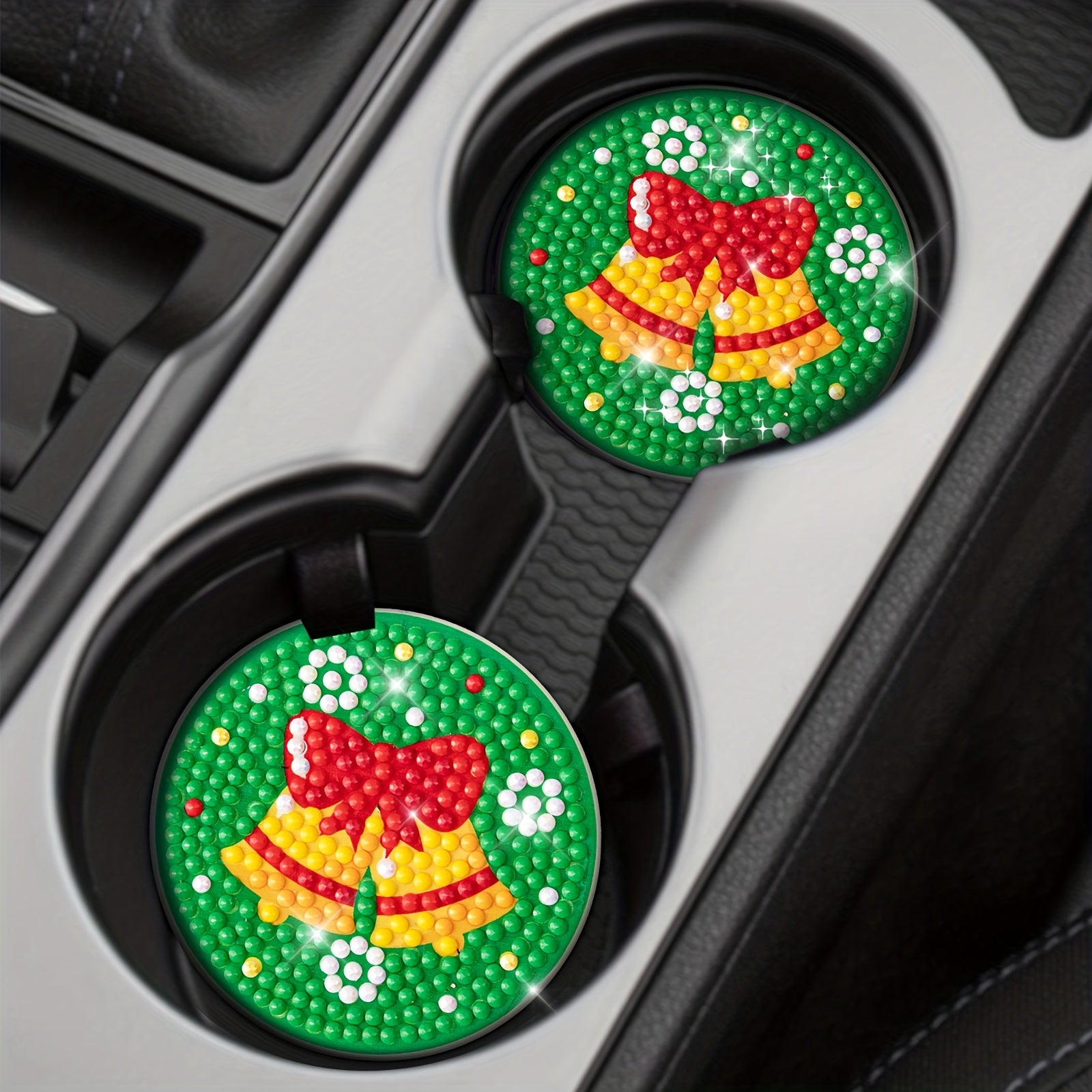 2pcs Christmas Bell Coaster Diamond Painting Car Coaster