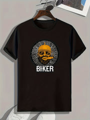BIKER Pattern Print Men's Comfy Sports T shirt Graphic Tee