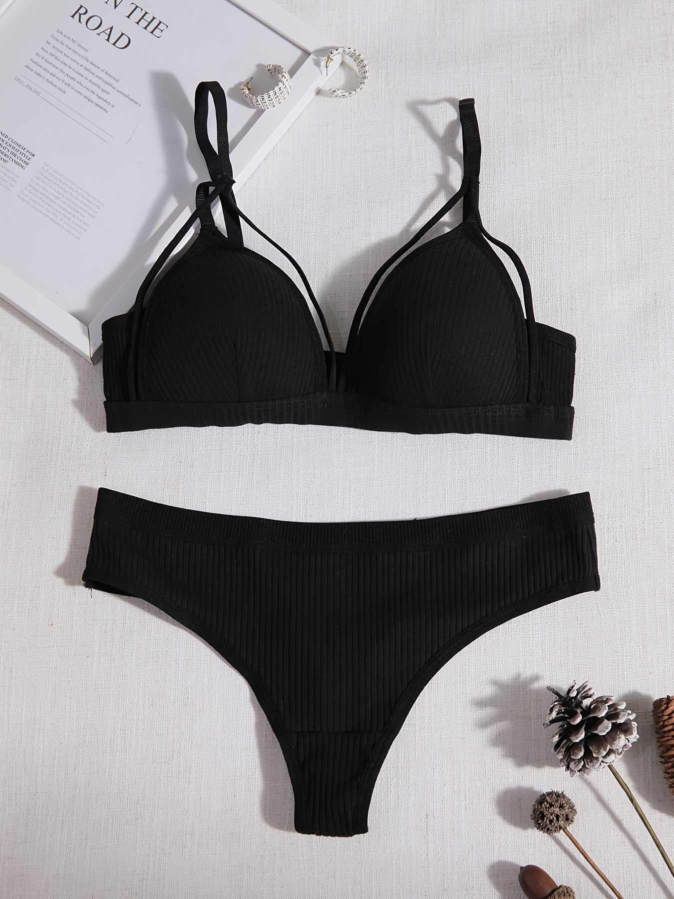 Sheer Lace Matching Lingerie Set Push Up Underwire Intimates Bra & Low Cut Bikin