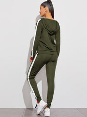 2pc Set Zip Up Hoodies & High Waist Side Striped Sweatpants