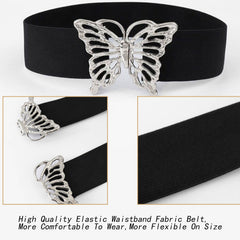 Vintage Butterfly Buckle Elastic Belt Metal Clasp Cinch Buckle Dress Belt
