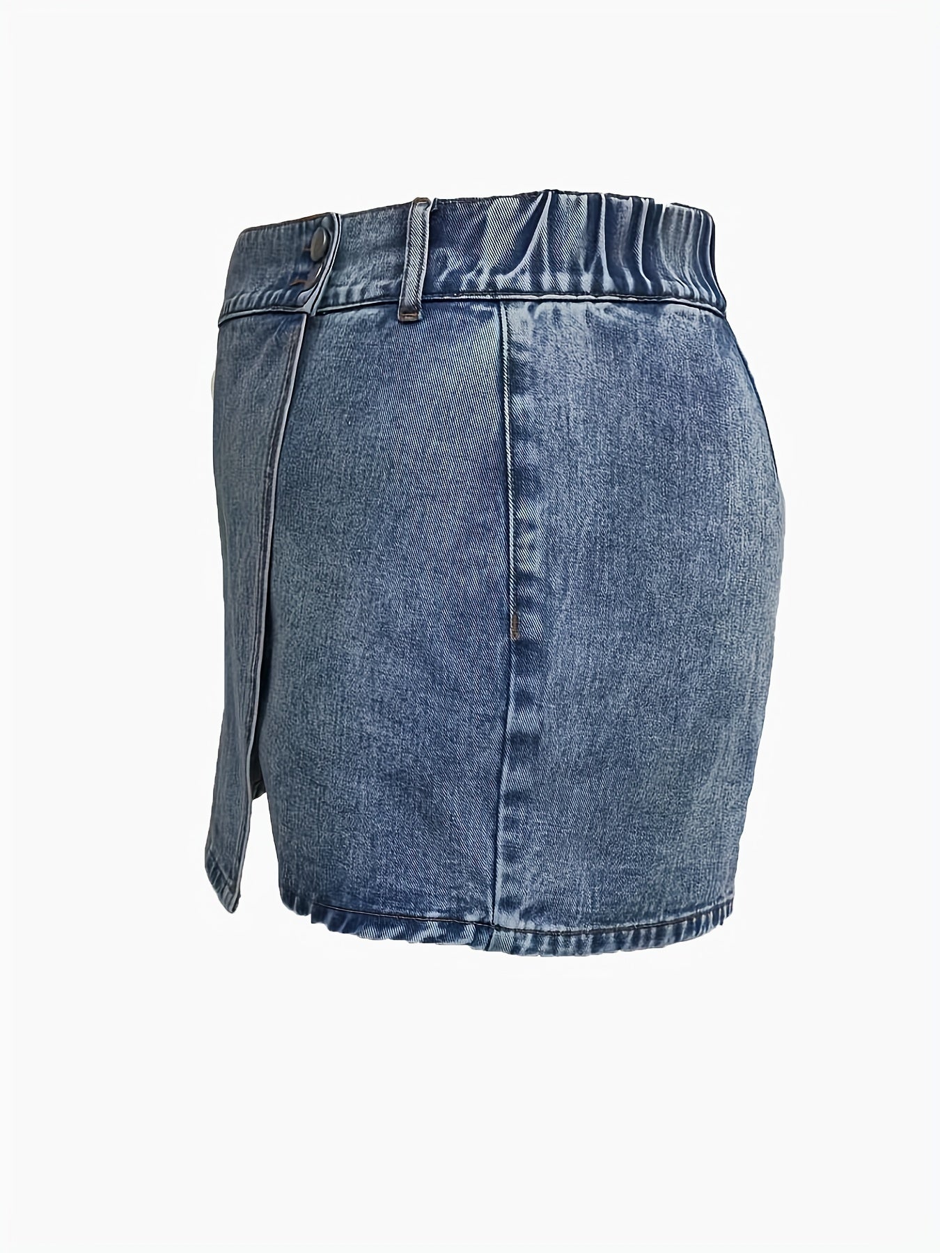 High Rise Denim Skort Elastic Button Decor