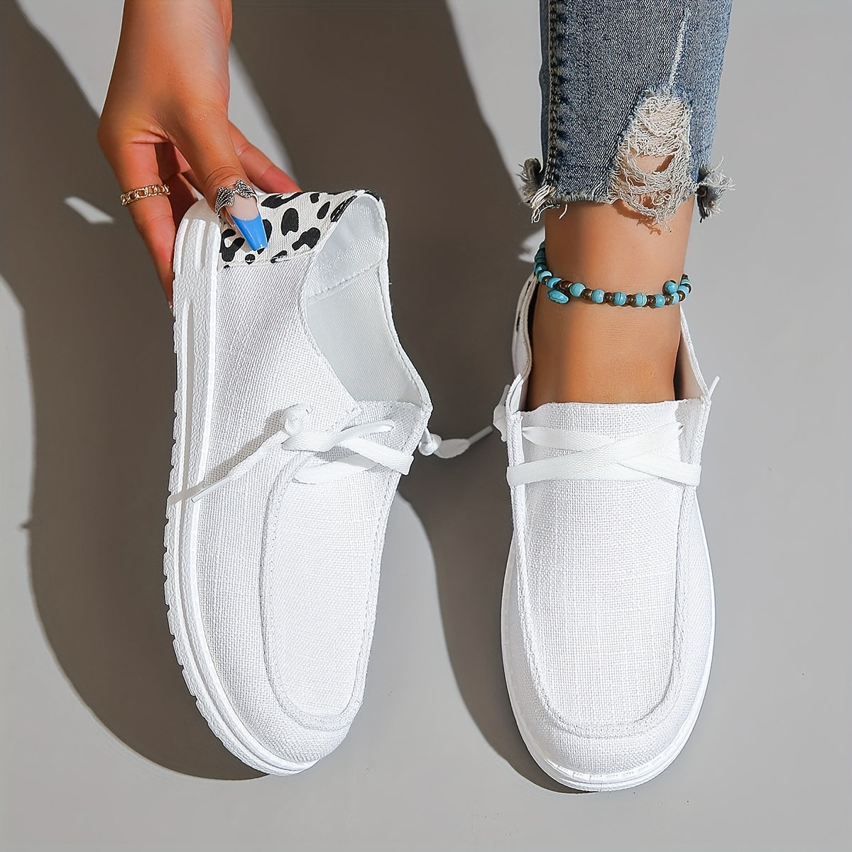 Women's Leopard Print Canvas Slip On Sneakers