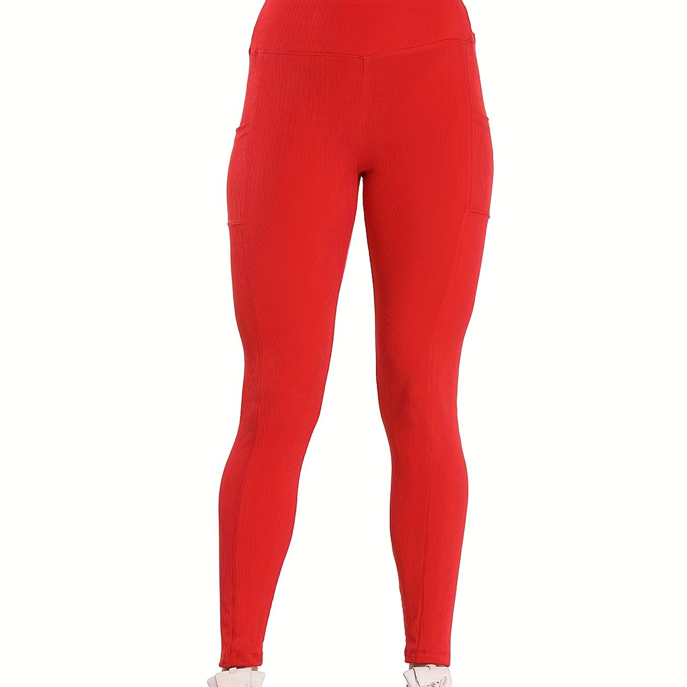 High Waist Yoga Leggings With Pocket Ribbed Knitting Crop Pants
