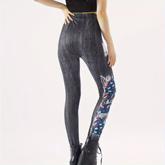 Floral Print Tights High Waist Leggings Women's Stockings