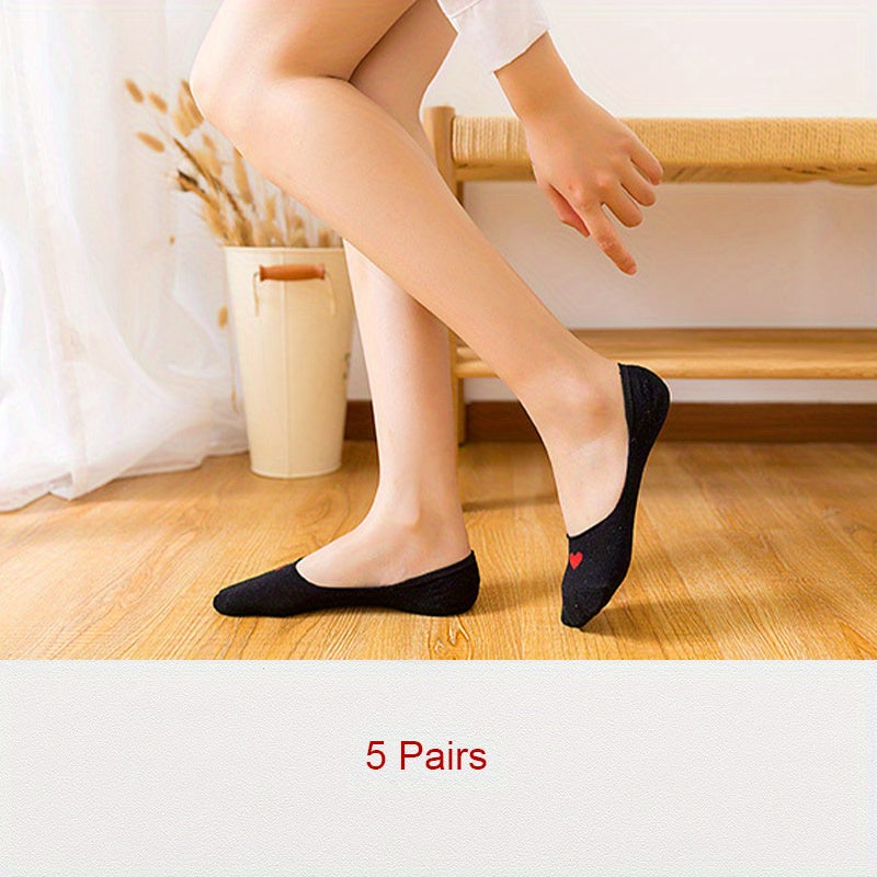 5 Pairs Heart Pattern No Show Socks Women's Ankle Sock Pack