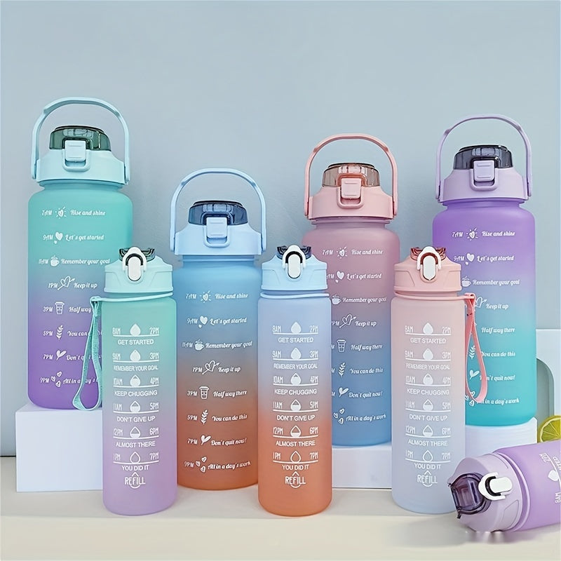 2pcs Gradient Sports Water Bottle with Straw 2000ml 750ml Large Capacity