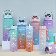 2pcs Gradient Sports Water Bottle with Straw 2000ml 750ml Large Capacity