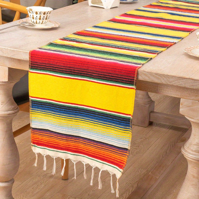 Mexican Table Runner Tassel Rainbow Ethnic Style TV Cabinet Doily Decorative