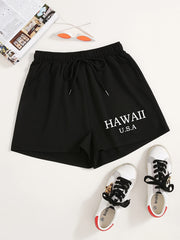 Y2K Letter Print Elastic Drawstring Shorts