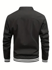 Men's Striped Zip Up Stand Collar Jacket