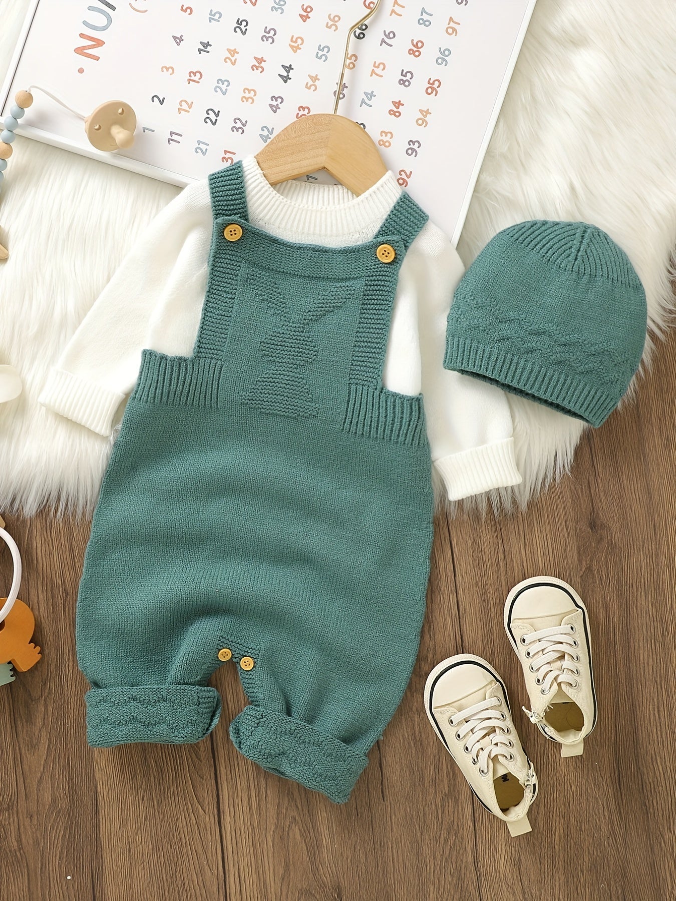 Infant Onesie Baby Boys Girls Knit Overalls With Hat Set