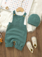 Infant Onesie Baby Boys Girls Knit Overalls With Hat Set