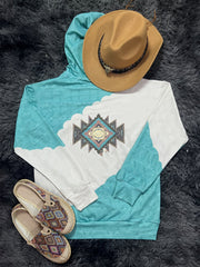 Ethnic Print Kangaroo Pocket Hoodie Long Sleeve Sweatshirt Women's Clothing
