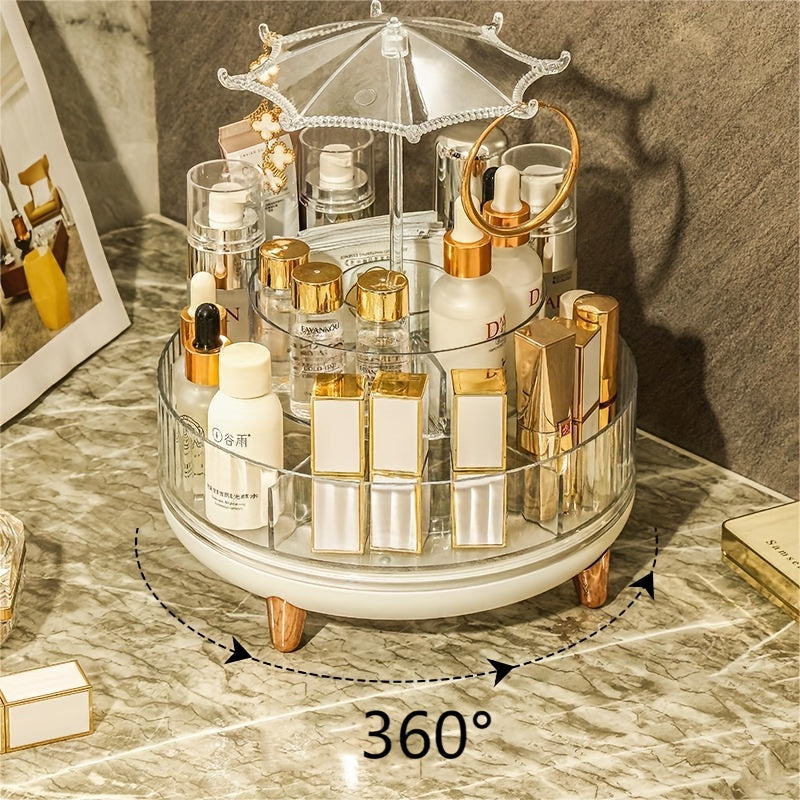 360 Degree Rotating Makeup Organizer Clear Rotatable Cosmetic Storage Box