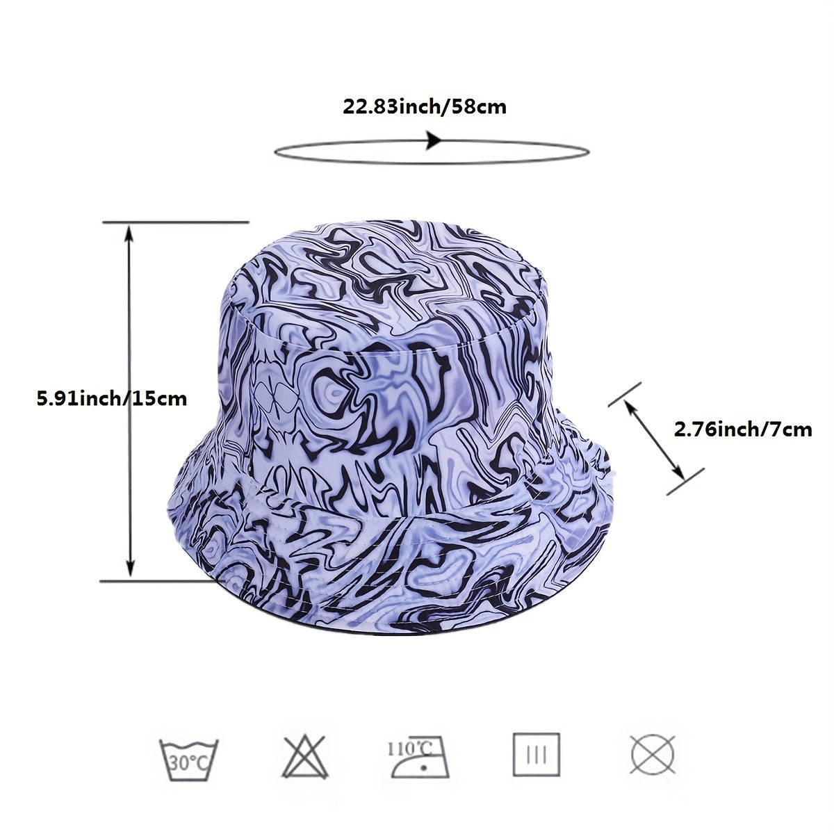 Grey Stripe Print Bucket Hat Tie Dye Reversible Fisherman Cap