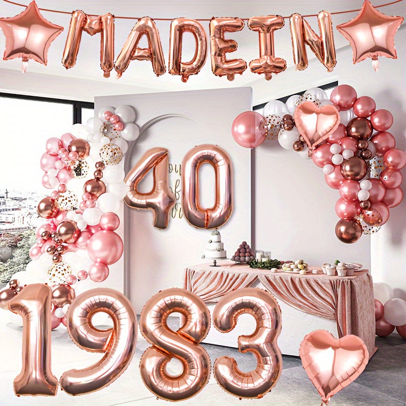 Rose Golden Birthday Decorations For Women Large Number Balloons Banner Set