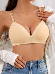 Wireless Solid Push Up Bra Comfy & Breathable Women's Lingerie