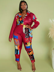 Graphic Print Long Sleeve Shirt & Pants Set