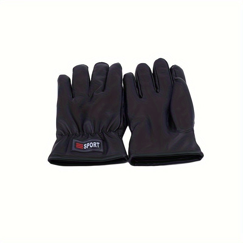 Men's Winter Motorcycle Leather Gloves Thick Cotton Plus Velvet Warm