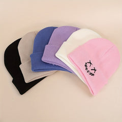 Happy Face Embroidery Knitted Hat for Men Women Teen