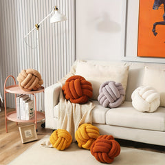 Hand Woven Knotted Ball Pillow Soft Sherpa Home Decorative Plush Pillow