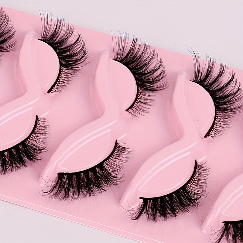 5 Pairs Fox Eye False Eyelashes 3D Winged End Eye Elongated Eyelashes