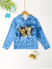 3D Cat Print Kid's Hoodie Unisex Pullover Hooded Long Sleeve Top