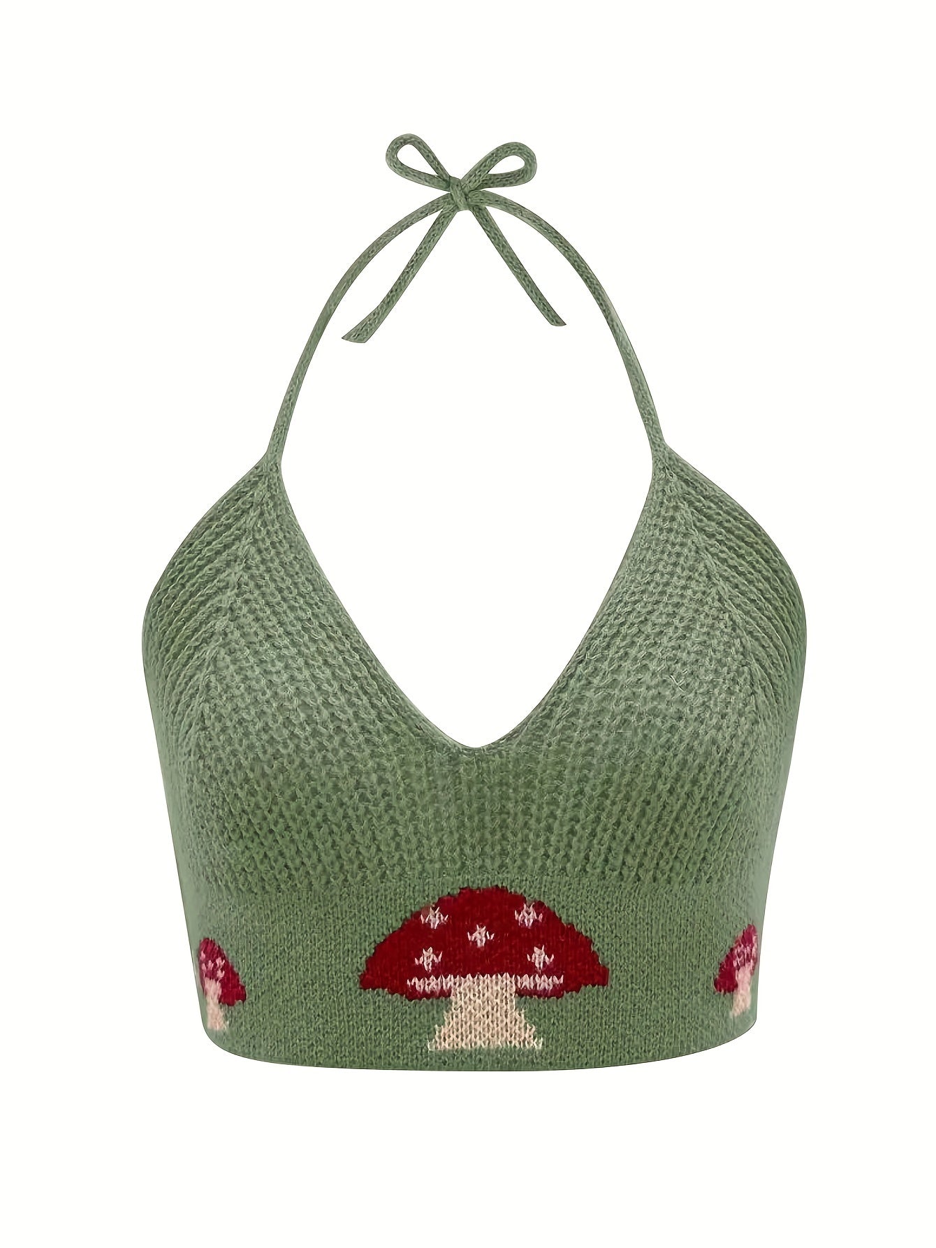 Y2K Mushroom Print Halter Top Sexy V Neck Summer Sleeveless Top