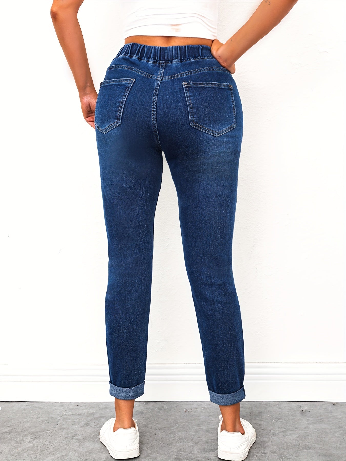 Dark Skinny Jeans High Stretch Casual Denim Trousers