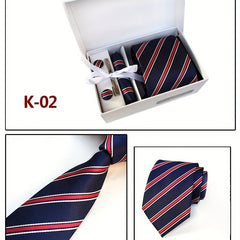 Men's Flower Striped Necktie Set with Accessories