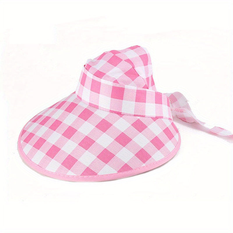 Plaid Pattern Visor Hat Wide Brim UV Protection Sun Hat