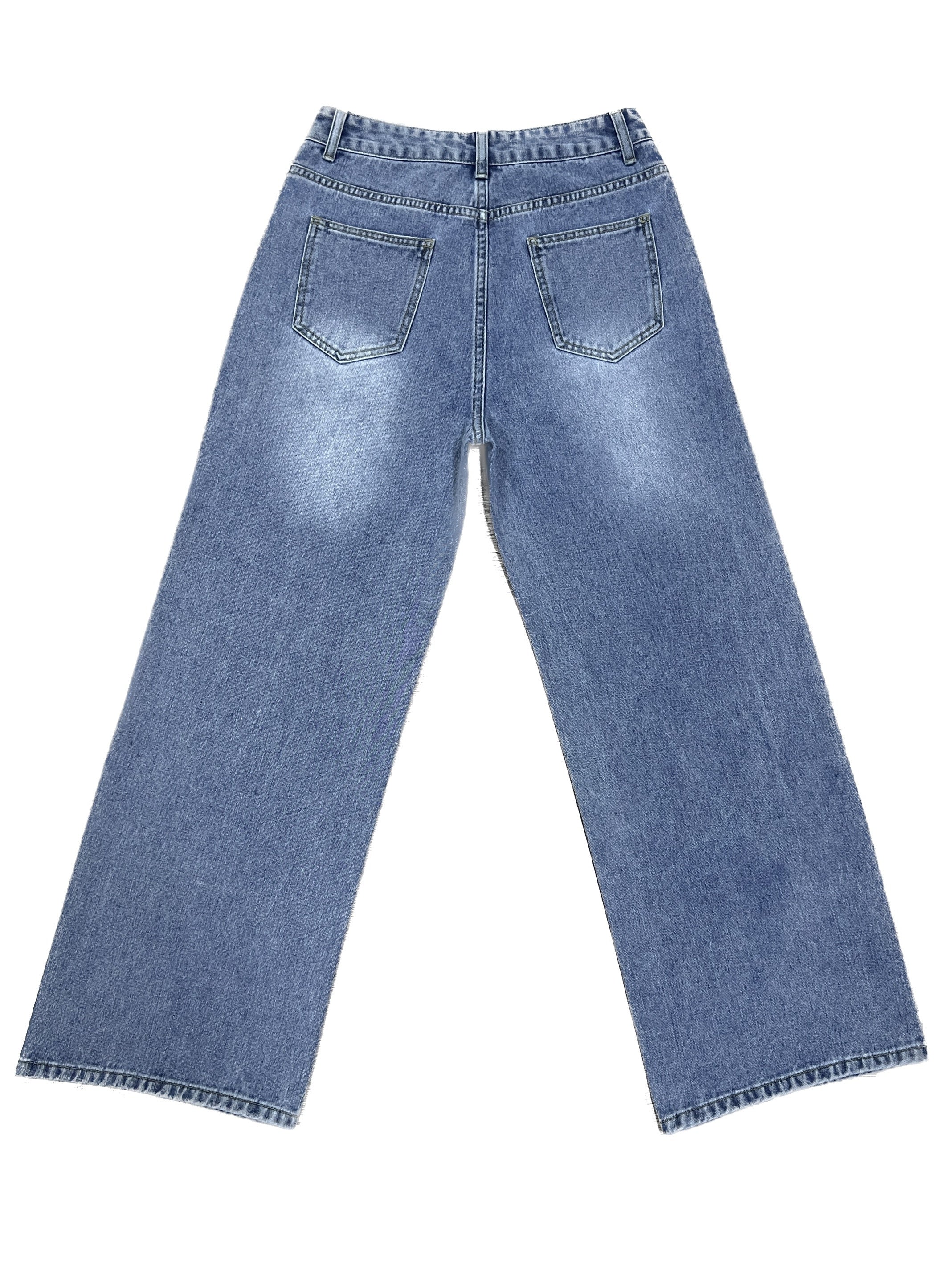 Star Print Wide Leg Pintuck Jeans High Rise