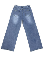 Star Print Wide Leg Pintuck Jeans High Rise