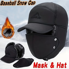 Winter Velvet Warm Hat Ear Protection Trapper Cap with Detachable Face Cover