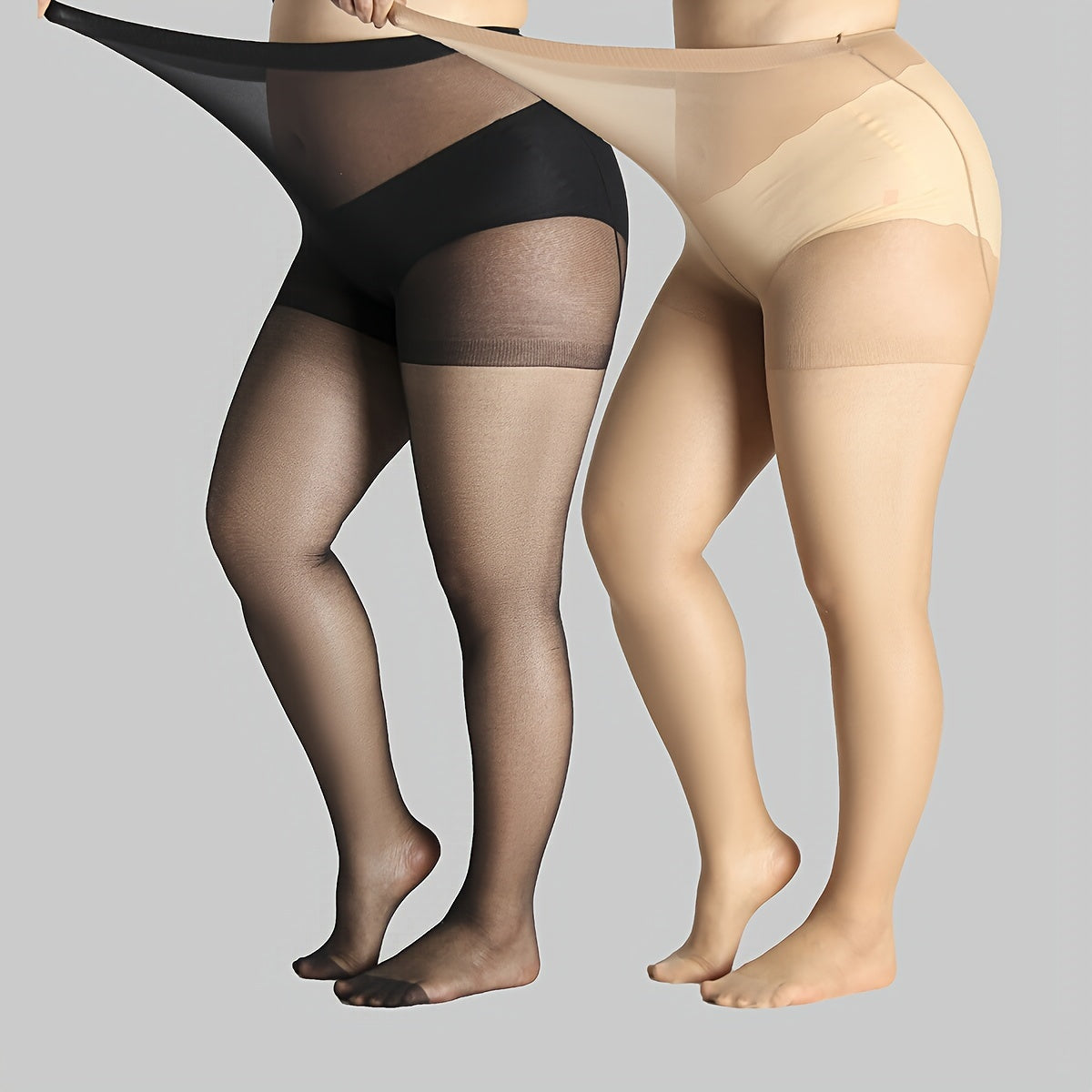 2 Pairs Plus Size Casual Stockings Set Women's Plus Control Top Pantyhose