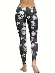 Women's Skull & Flower Leggings for Yoga & Fitness