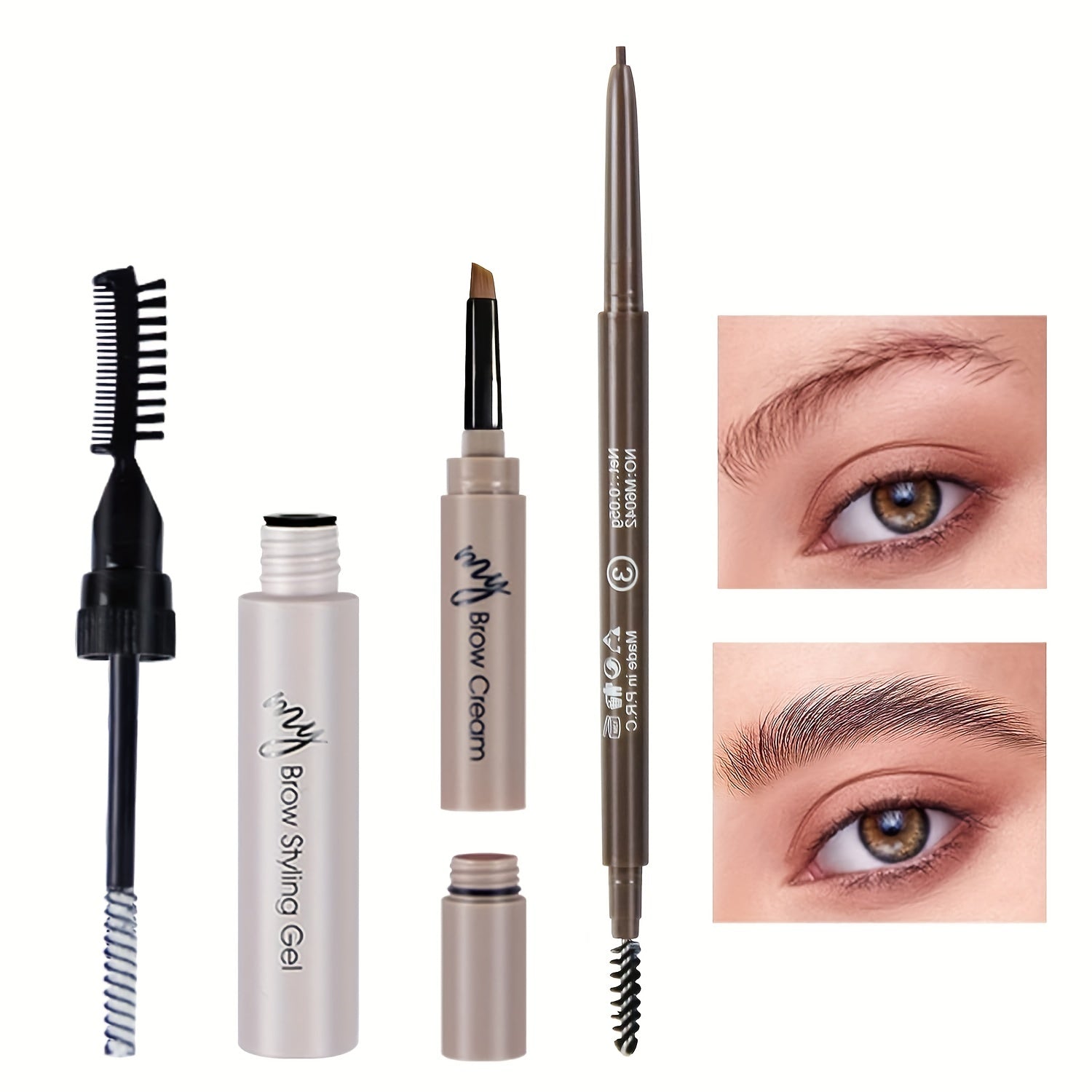 3-In-1 Brow Coloring Set: Gel, Pencil, Pomade - Brown