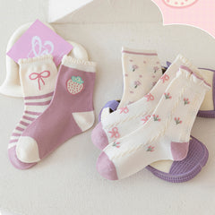 5 Pairs Girls Kids Crew Socks Cartoon Pattern Breathable Comfy Stylish Students